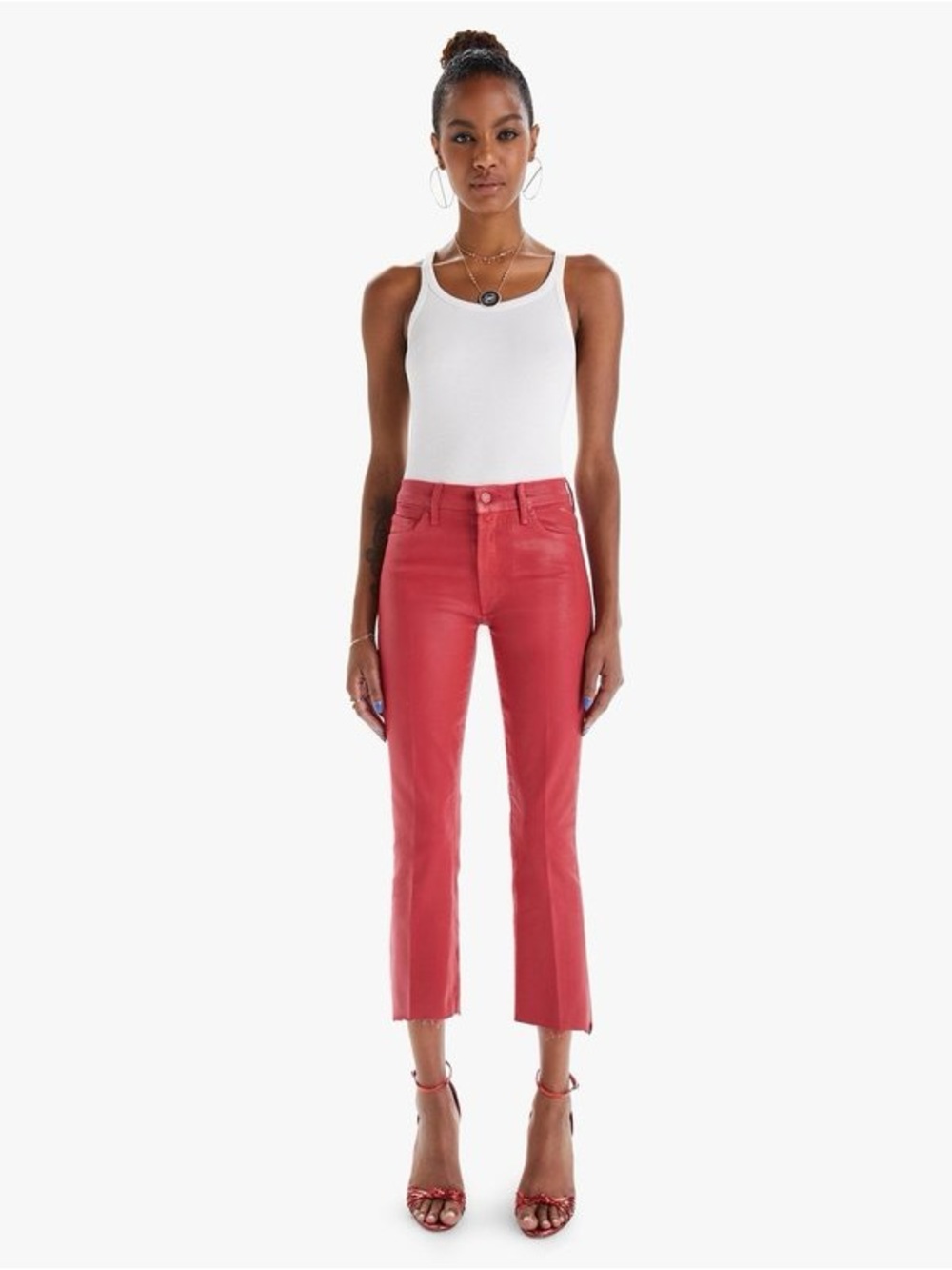 Mother Red The Insider Crop Step Fray Jeans Size 30